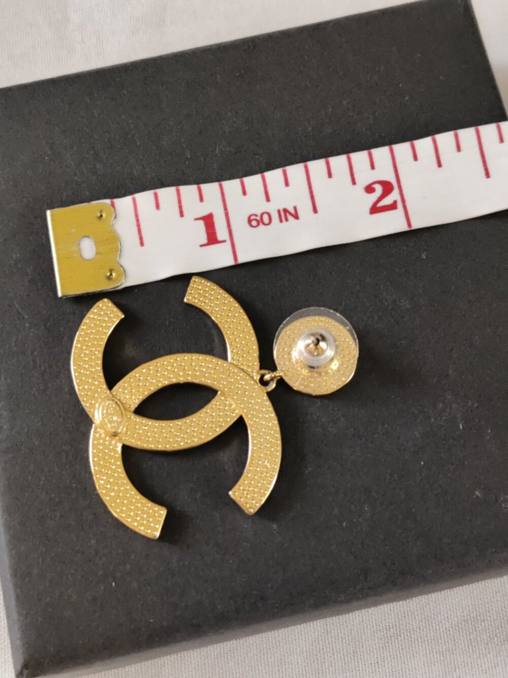 NEW Gold Tone Hi-Polished Button-Dangle Letters Runway Earrings - Picture 5 of 6